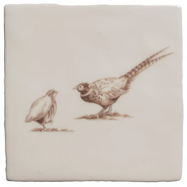 Brace of Pheasant Sepia on Cotton