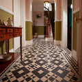 Braemar black and white geometric patterned tile floor featuring bold monochrome design for stylish indoor spaces