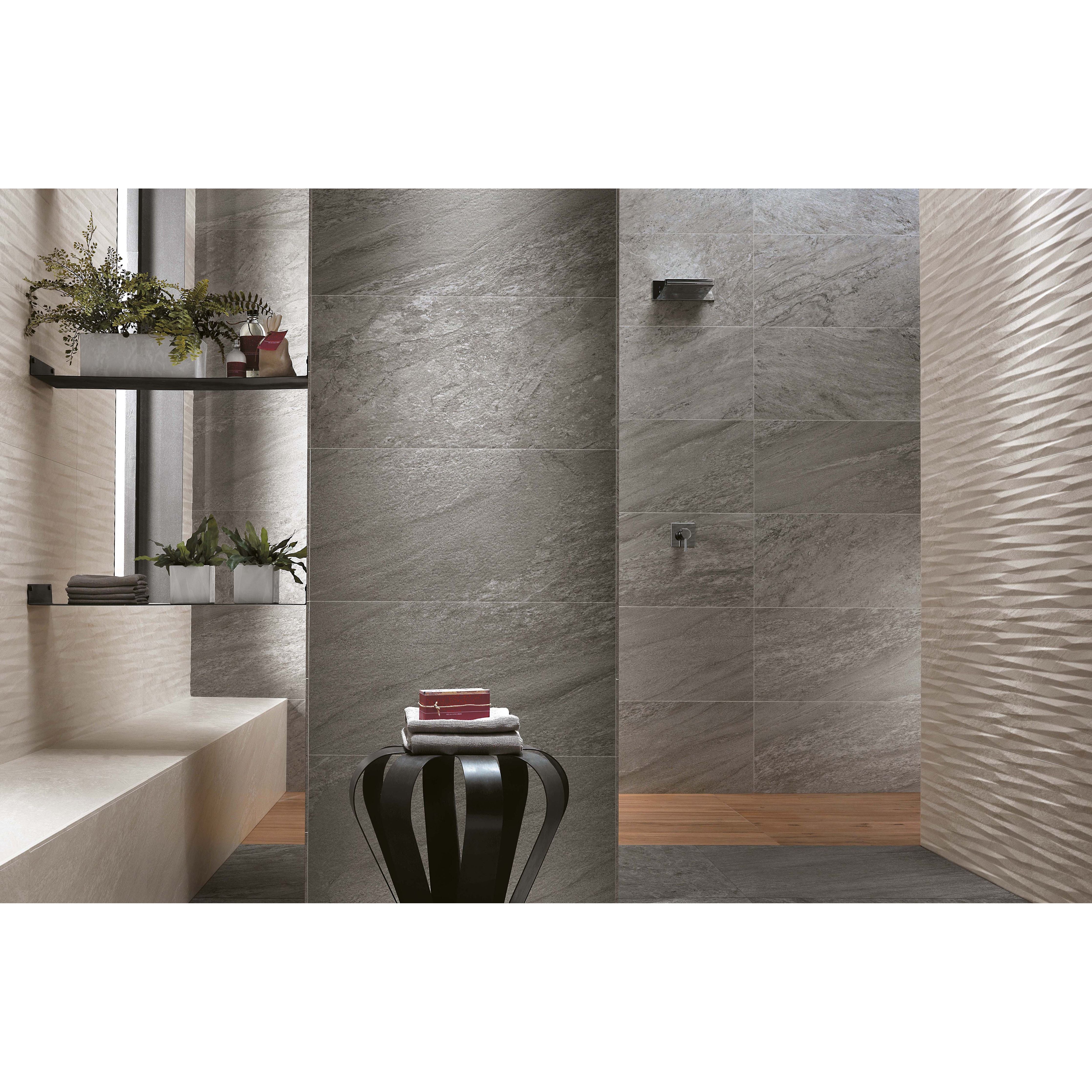 Bravestone Grey 60 x 60cm dark grey stone-effect tile