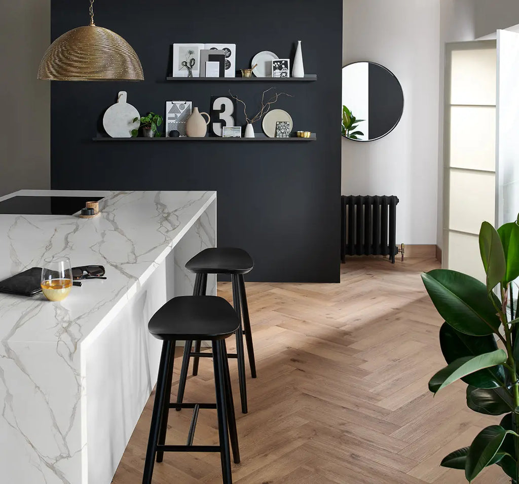 Woodpecker Brecon Blanche Oak Herringbone parquet flooring