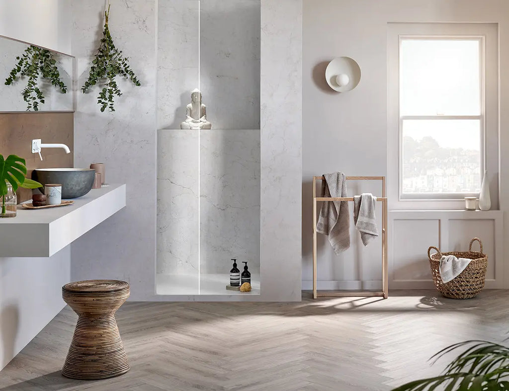 Woodpecker Brecon Seashell Oak Herringbone parquet flooring stocked by Hyperion Tiles