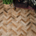 Brewhouse porcelain parquet floor tiles in terracotta herringbone pattern with rustic textured ceramic finish