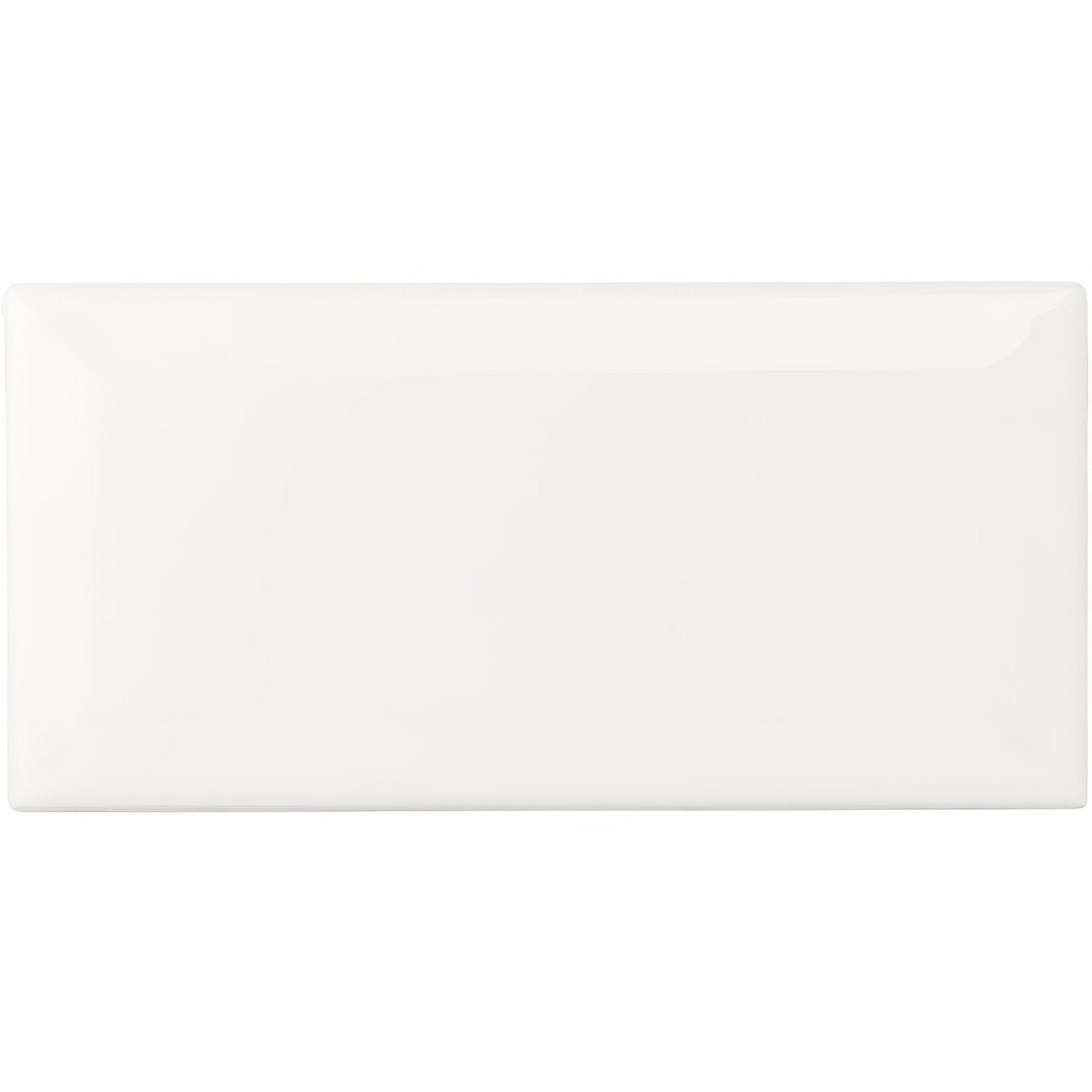 White rectangular ceramic serving platter with glossy finish for brilliant white metro bevelled tile collection
