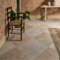 Beige and gray diamond patterned Brit Stone Burford porcelain floor tiles with subtle stone like texture 60 x 60cm