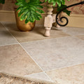 Beige stone-effect brit stone minster porcelain floor tiles 60 x 60cm with subtle veining and white grout lines