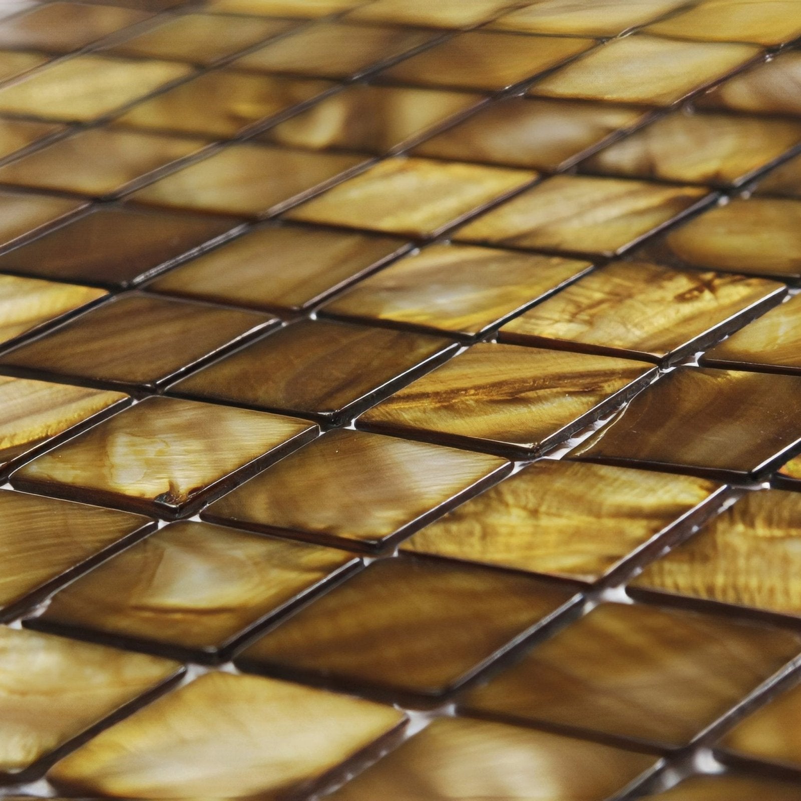 Bronze 25mm square brown and amber mosaic tile with glossy translucent finish for decorative wall and floor use
