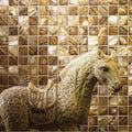 Bronze 25mm Square golden iridescent mosaic styled with a beige ceramic horse figurine