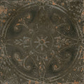 Antique dark green Brooklyn embossed ceramic pewter floor tile with intricate silver floral and scrollwork patterns
