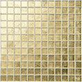 Bullion Gold Rush glass mosaic tile with shimmering gold leaf texture and subtle hue variations for decorative use