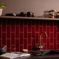 Burgundy large brick vibrant red subway tile backsplash with white grout lines for stylish wall decor