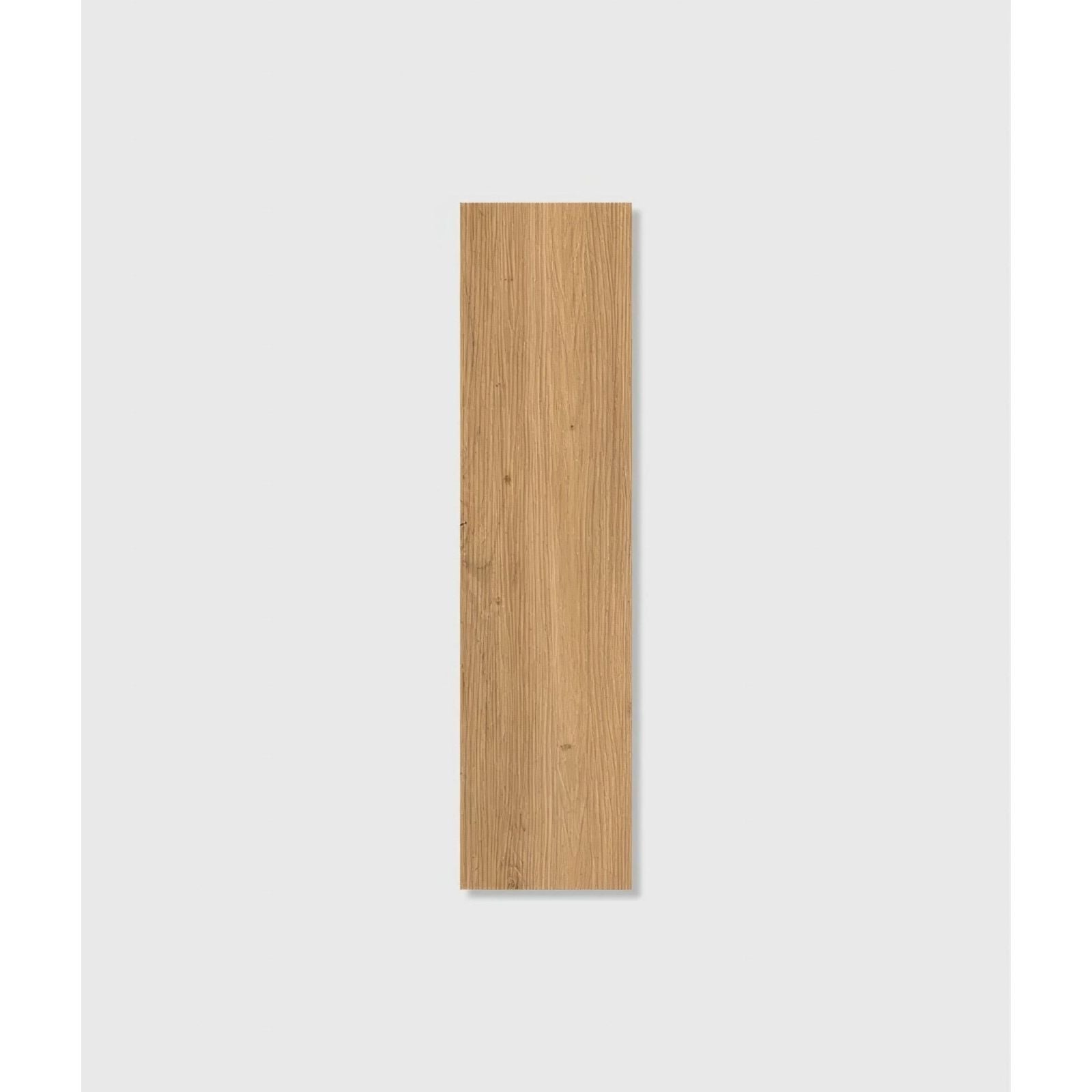 A light brown oak wood plank with natural grain and subtle knots from burley minerale herringbone click tile