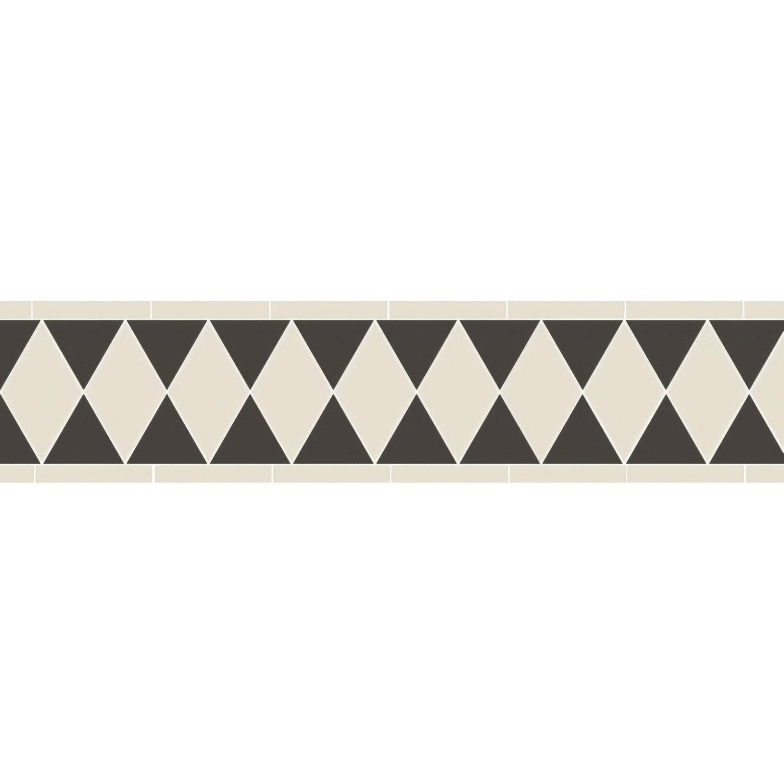 Burns black and Dover white ceramic tile border with black and cream diamond pattern for decorative edging