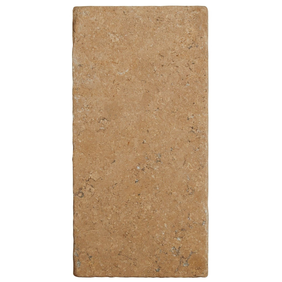 Beige buscot limestone cobble tile with tumbled and etched finish featuring natural textured surface and tone variations