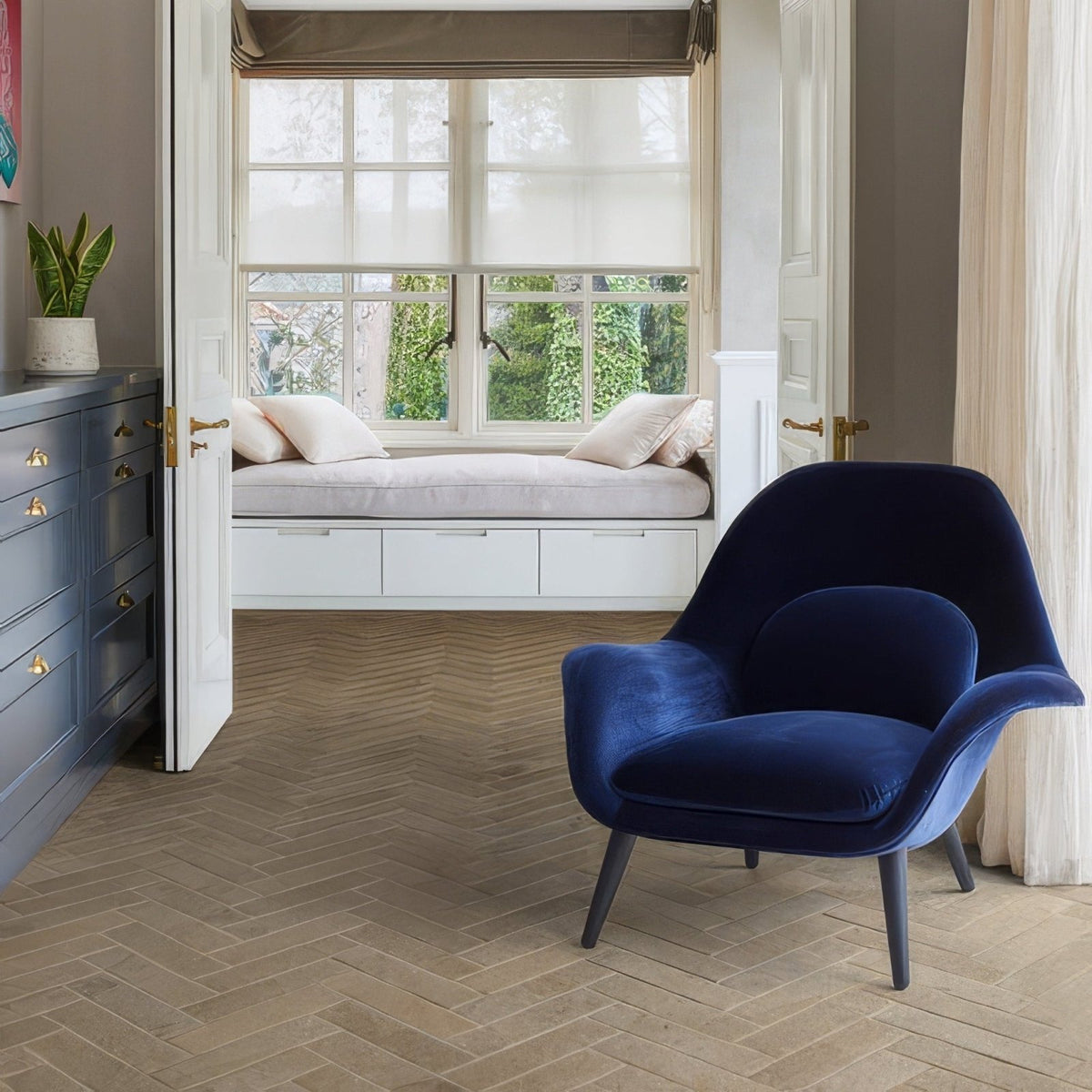 Buscot Porcelain Parquet Textured beige herringbone parquet tiles