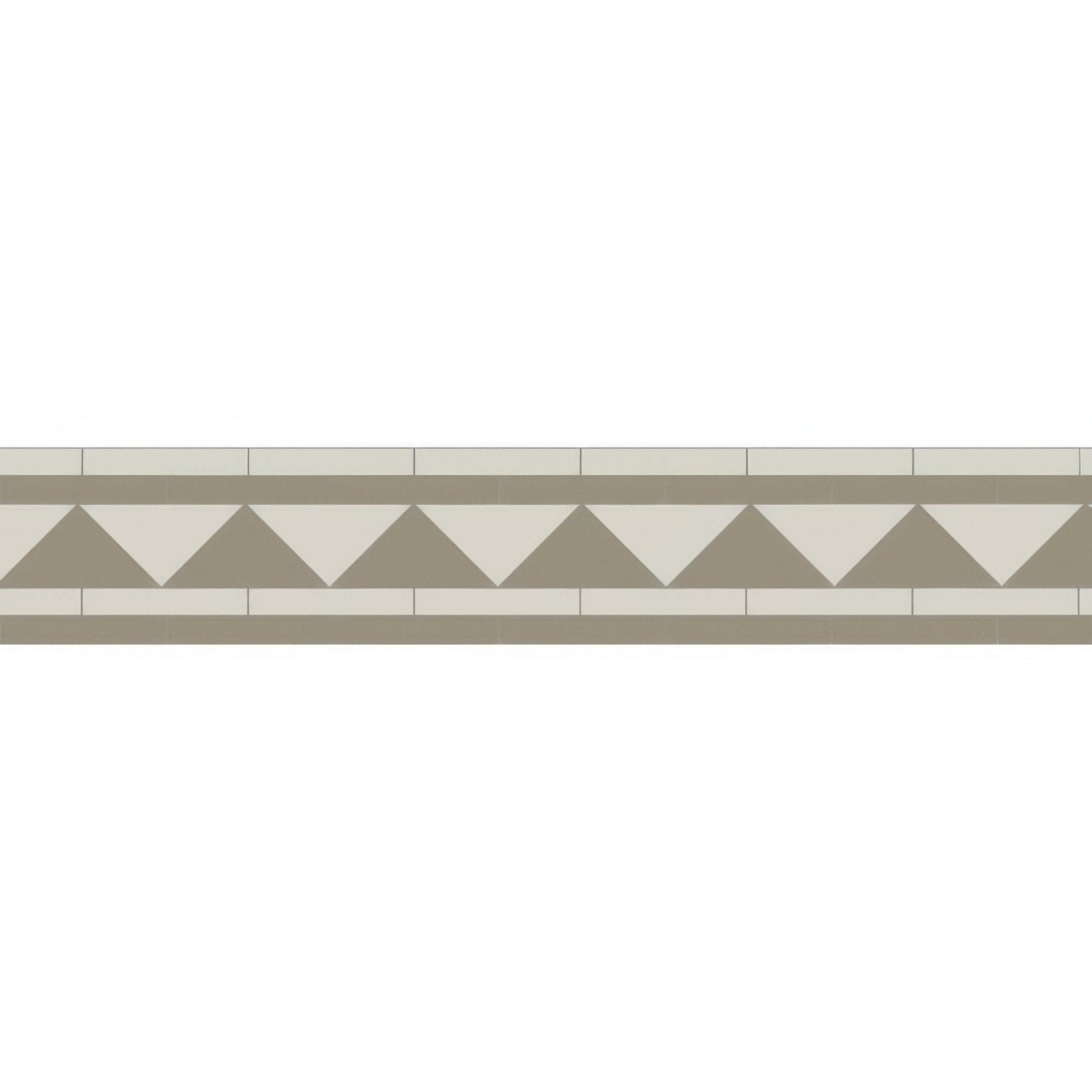 Byron dover white and grey beige and taupe triangular mosaic tile border with repeating geometric pattern