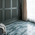 Byzantine Porcelain Lauro Sculpted teal and white patterned porcelain tile