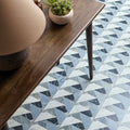 Byzantine porcelain seraph sculpted geometric mosaic tile floor with interlocking white gray and black marble triangles pattern