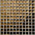 Gold-toned byzantium bronze glass mosaic tile with square pieces glossy reflective surface and white grout lines