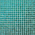 Teal glass mosaic tile from byzantium treasure with a glossy reflective surface and subtle marbled patterns