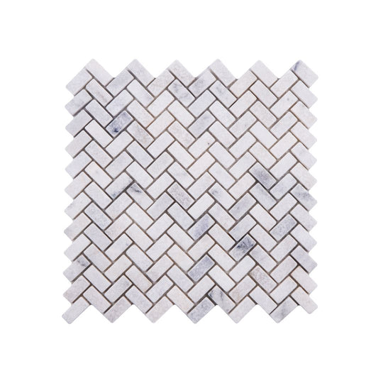 Carrara White Tumbled Marble Herringbone Mosaic Wall & Floor Tile