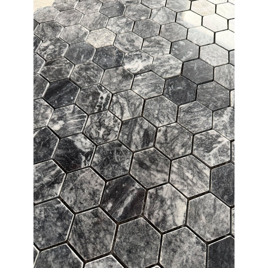 Platinum Black Polished Marble Hexagon Mosaic Wall & Floor Tile - alternate view