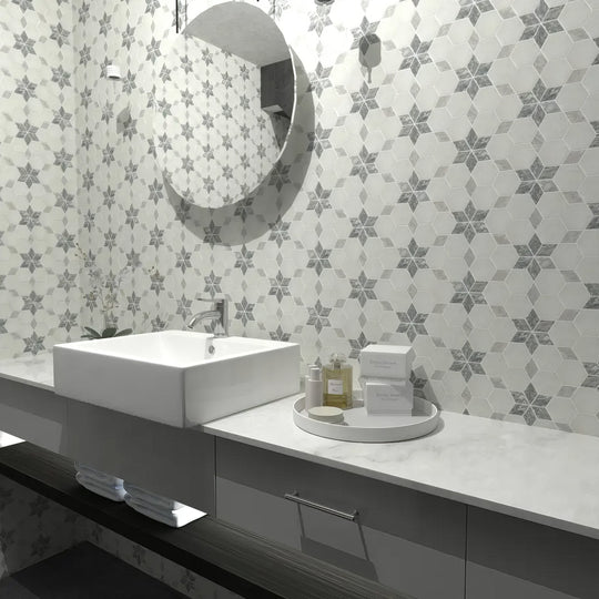 Carrara White - Platinum Grey Honed Starline Marble Mosaic Wall & Floor Tile