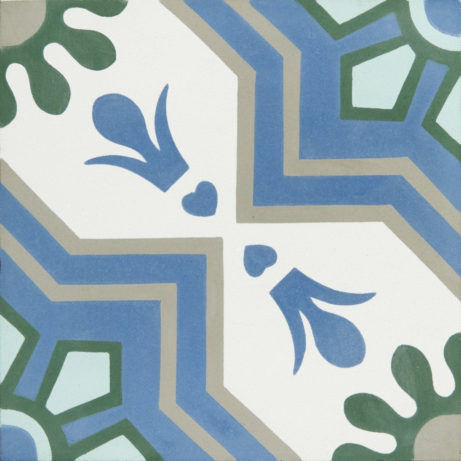 Blue and green floral-patterned cabana porcelain algarve ceramic tile with geometric borders for decorative use