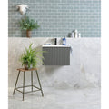 California Porcelain Pearl white marble-effect tiles with a grey ribbed vanity