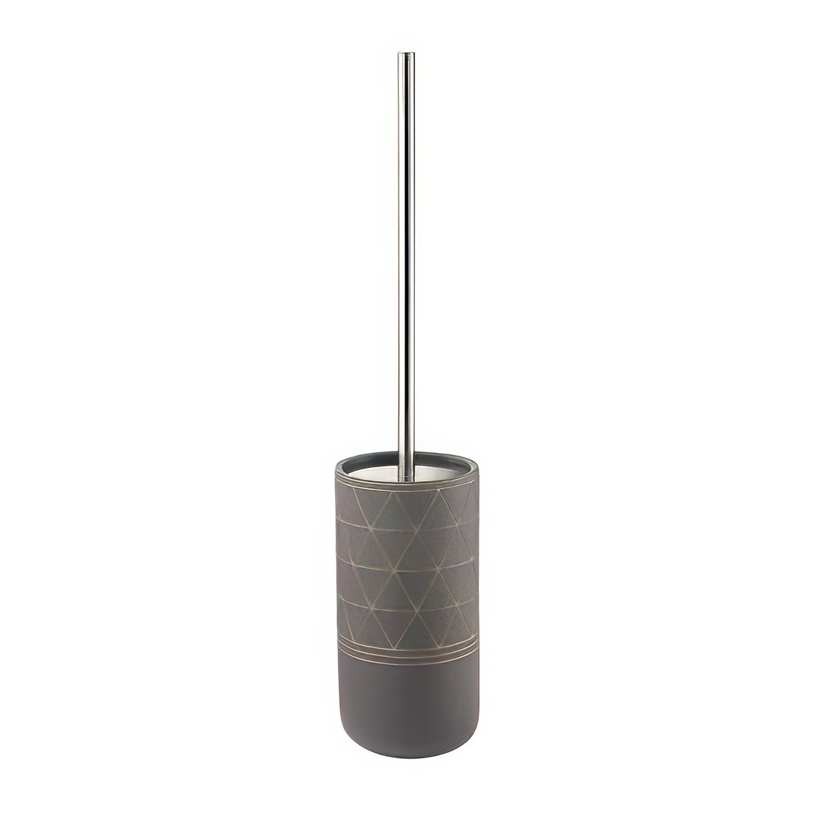 Calipso toilet brush grey with gray ceramic holder featuring geometric diamond pattern and sleek metallic handle