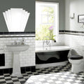 Black and white freestanding bathtub cambridge black and dover white with chrome fixtures and modern design