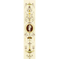 Elegant cream-colored cameo carousel 5-tile set with gold and dark brown ornate designs on county white background