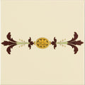 Cameo carousel border on county white features symmetrical dark brown leafy flourishes and a central golden oval with a yellow flower design