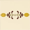 Ornate cameo carousel border on county white with symmetrical floral motifs in gold and dark brown accents