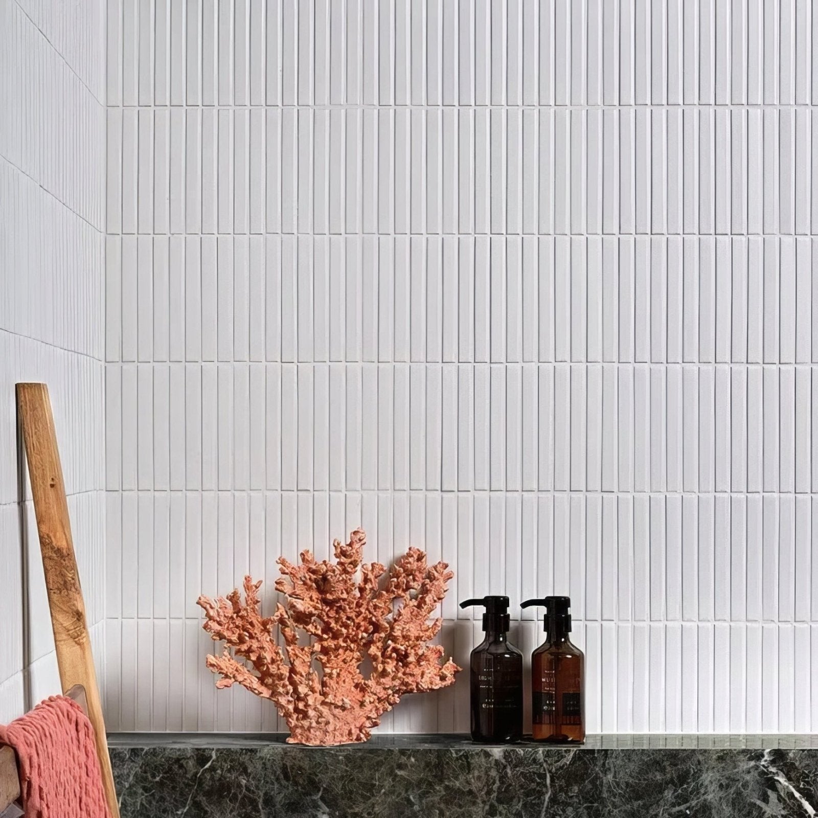 A candy cane porcelain mosaic peppermint coral-like ceramic decorative piece with intricate soft peach branches