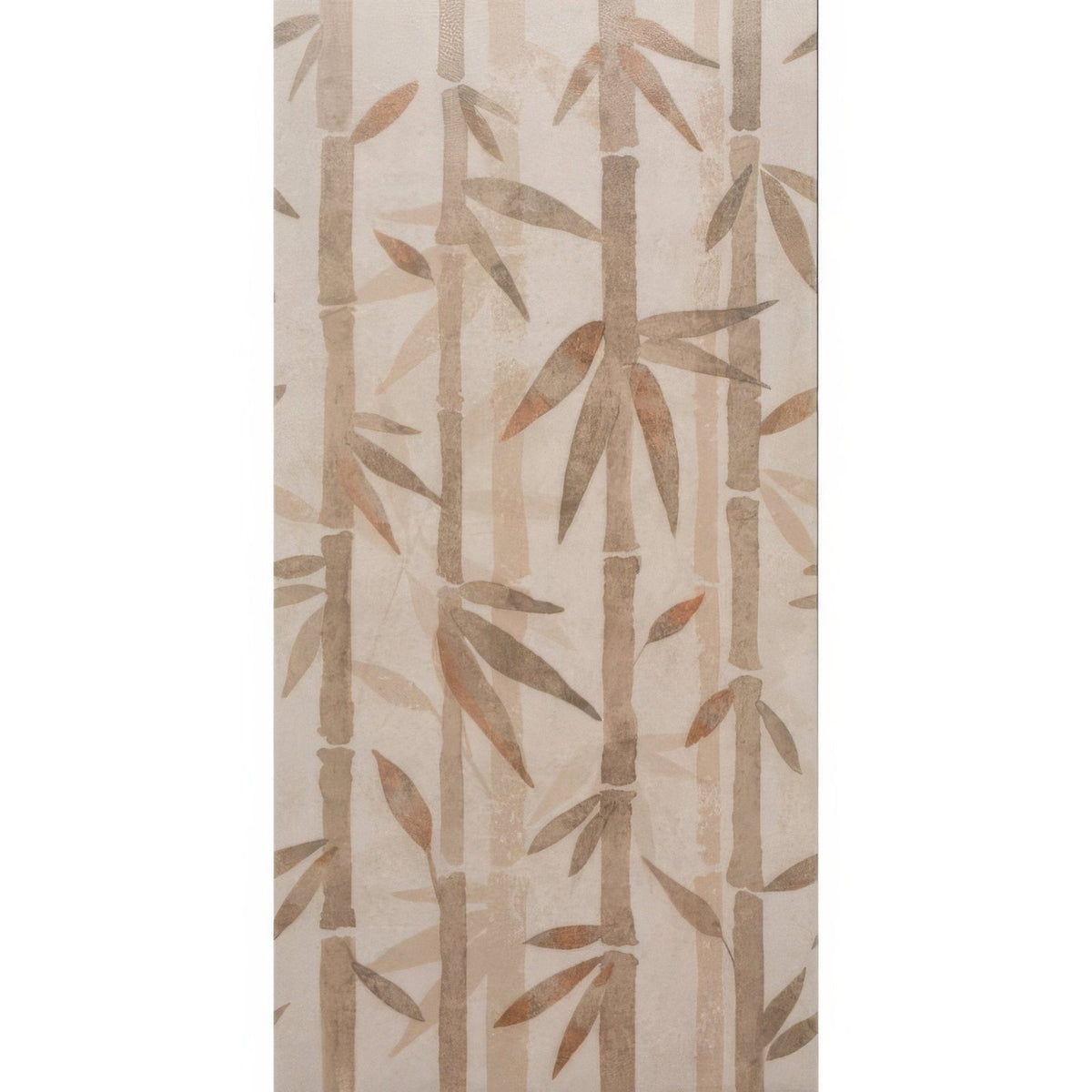 Beige bamboo-themed wallpaper with subtle brown and tan leaf patterns for wall decor 60x30cm