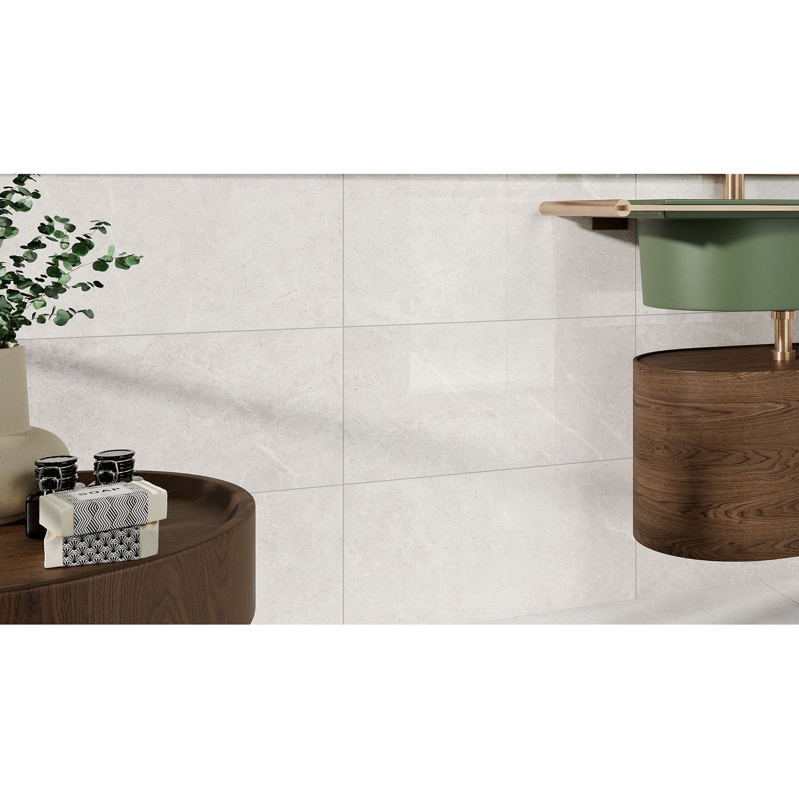 Capitol White polished white marble-effect wall tiles with subtle veining for elegant indoor wall surfaces