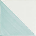 Capri Lagoon hand painted ceramic tile square with a diagonal split in soft mint green and off-white colors