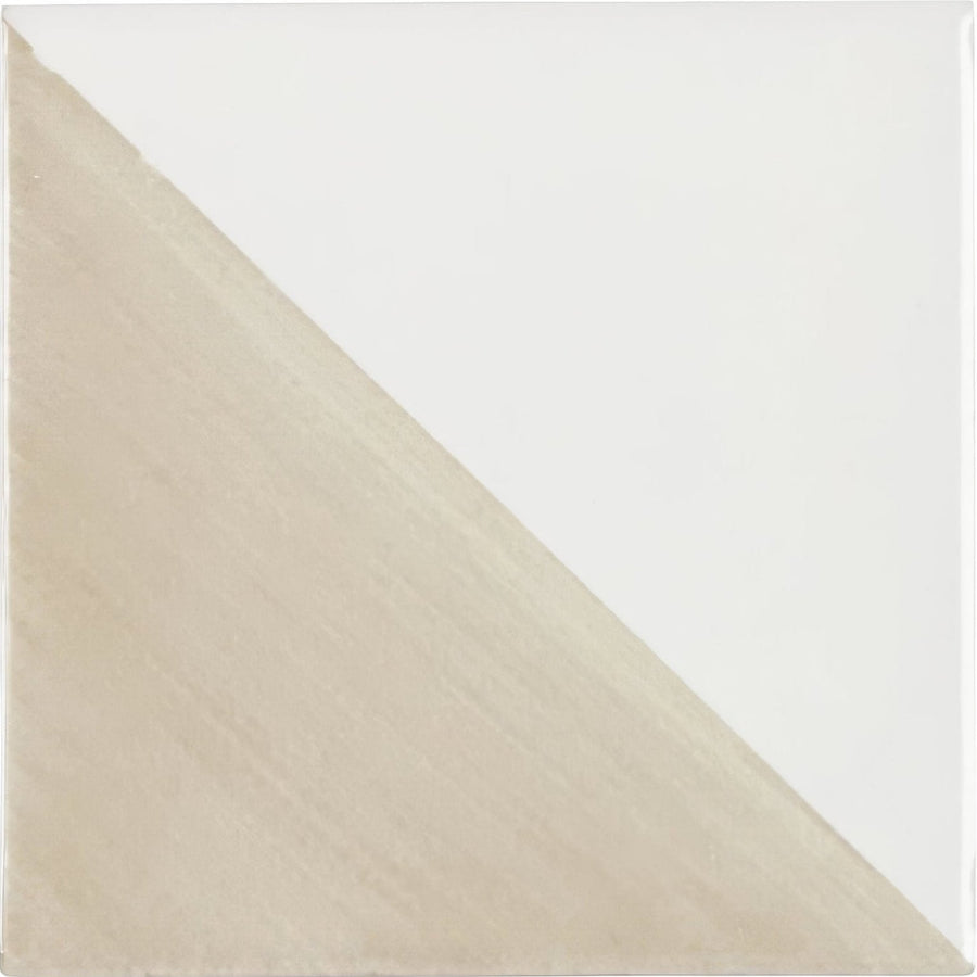 Beige and white diagonal ceramic tile with a matte finish from capri oasis hand painted tile collection