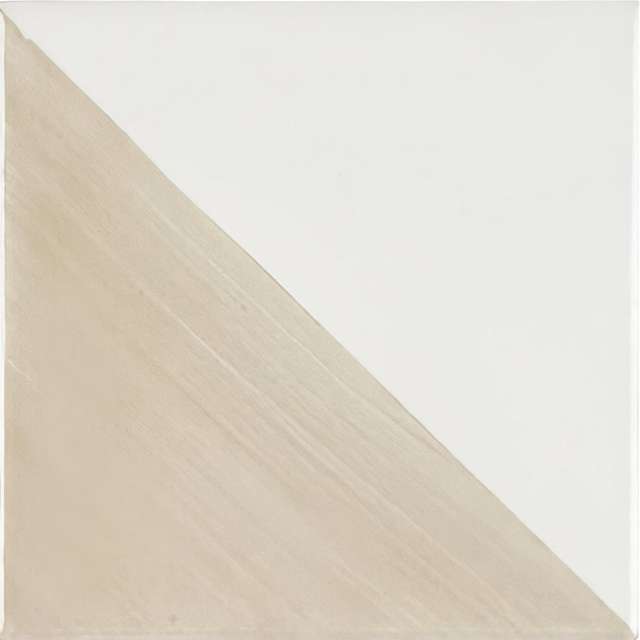 Beige canvas abstract painting with diagonal division and subtle brushstroke texture on capri oasis hand painted tile