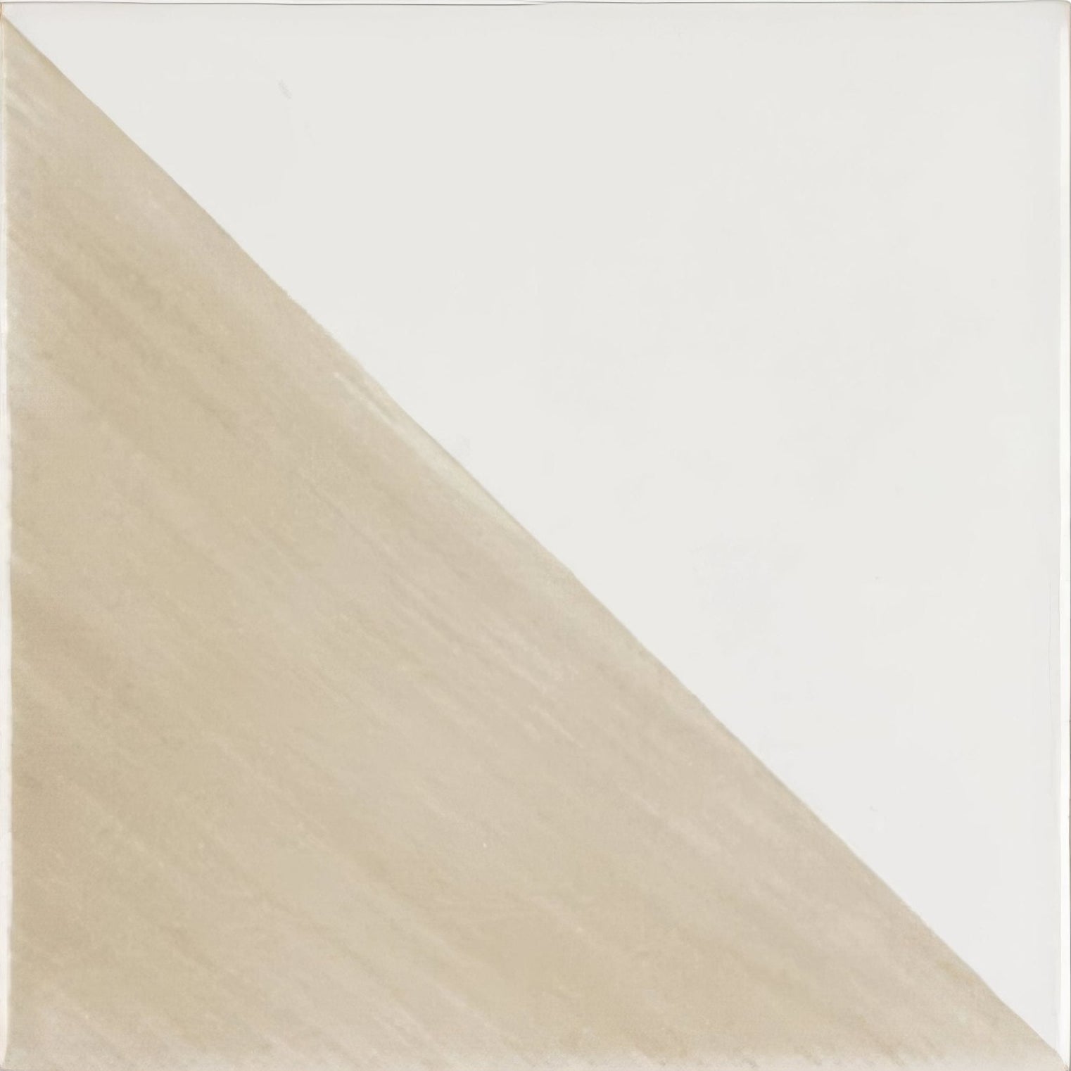 Beige and white abstract hand painted tile with diagonal division capri oasis decorative ceramic floor tile