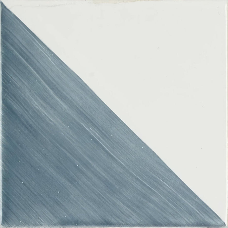 Capri Ocean hand painted tile with a minimalist abstract design featuring cool gray diagonal brushstrokes on off-white