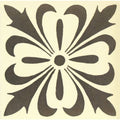 Cardigan dark brown on white featuring a black and cream floral tile with a symmetrical stylized petal design