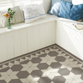 Geometric patterned floor tiles in shades of carlisle revival grey and dover white for stylish interiors