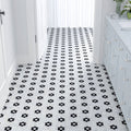 Black and white carrara st laurent marble flower mosaic tile floor with hexagonal floral pattern