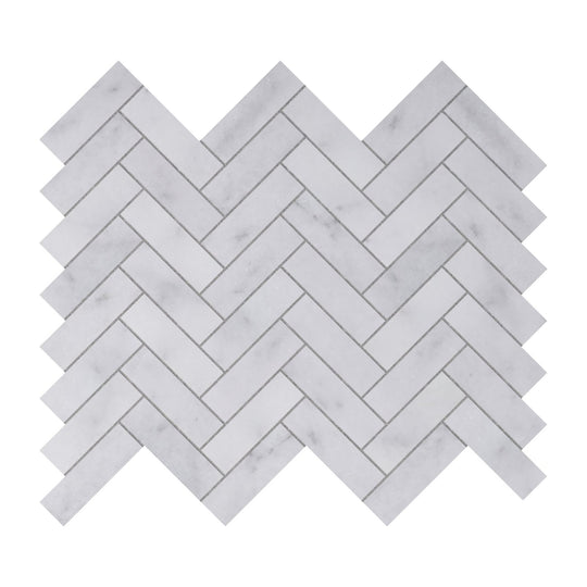 Carrara White Herringbone Mosaic Tile - alternate view
