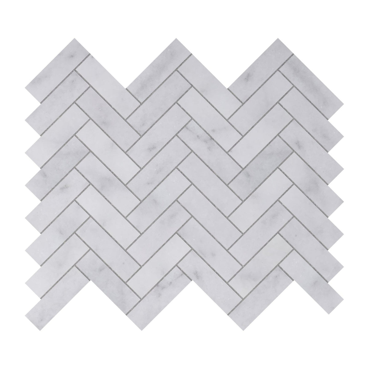 Carrara white herringbone mosaic tile featuring white marble mosaic tiles arranged in a herringbone pattern