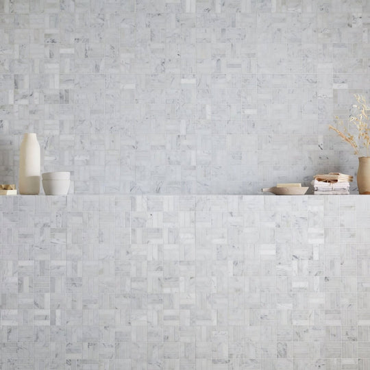 Carrara White Jenga Mosaic - alternate view