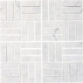 Carrara white jenga mosaic white marble tile with gray veining in a herringbone pattern for flooring and walls