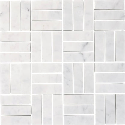 Carrara White Jenga Mosaic