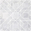 Carrara white jewel mosaic white marble tile with geometric interlocking squares and triangles pattern